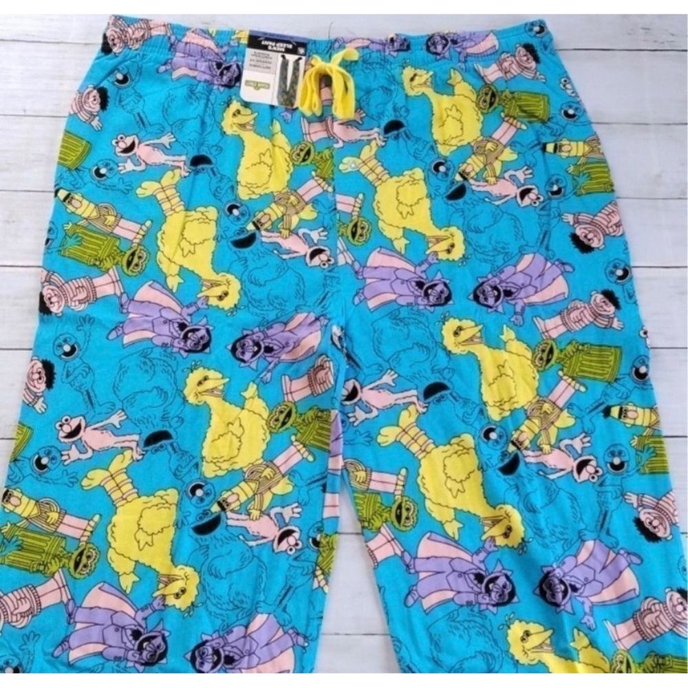 SESAME STREET Sleep Pant Men XL Pajama Pants Blue Big Bird Oscar Grover Bert NWT